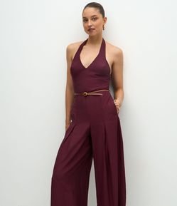 Macacão Frente Única em Viscose com Cinto Fino