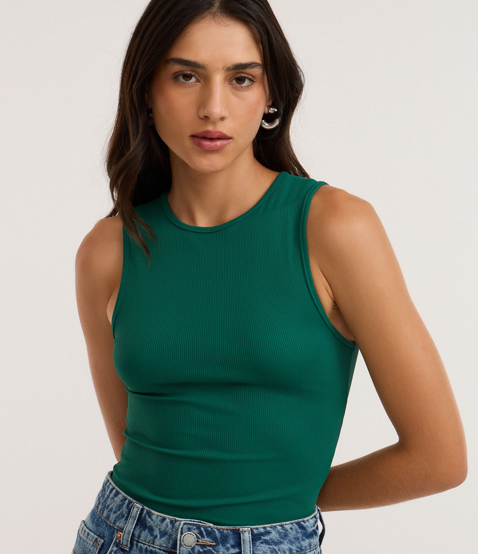 Body sem Manga em Ribana de Poliamida Verde Médio 3