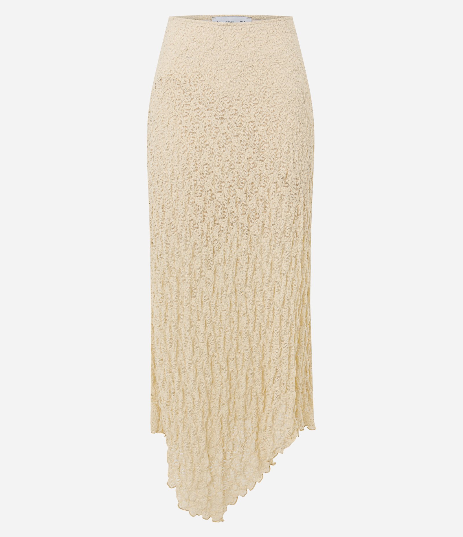 Saia Long Midi em Renda com Barra Assimétrica Bege 5
