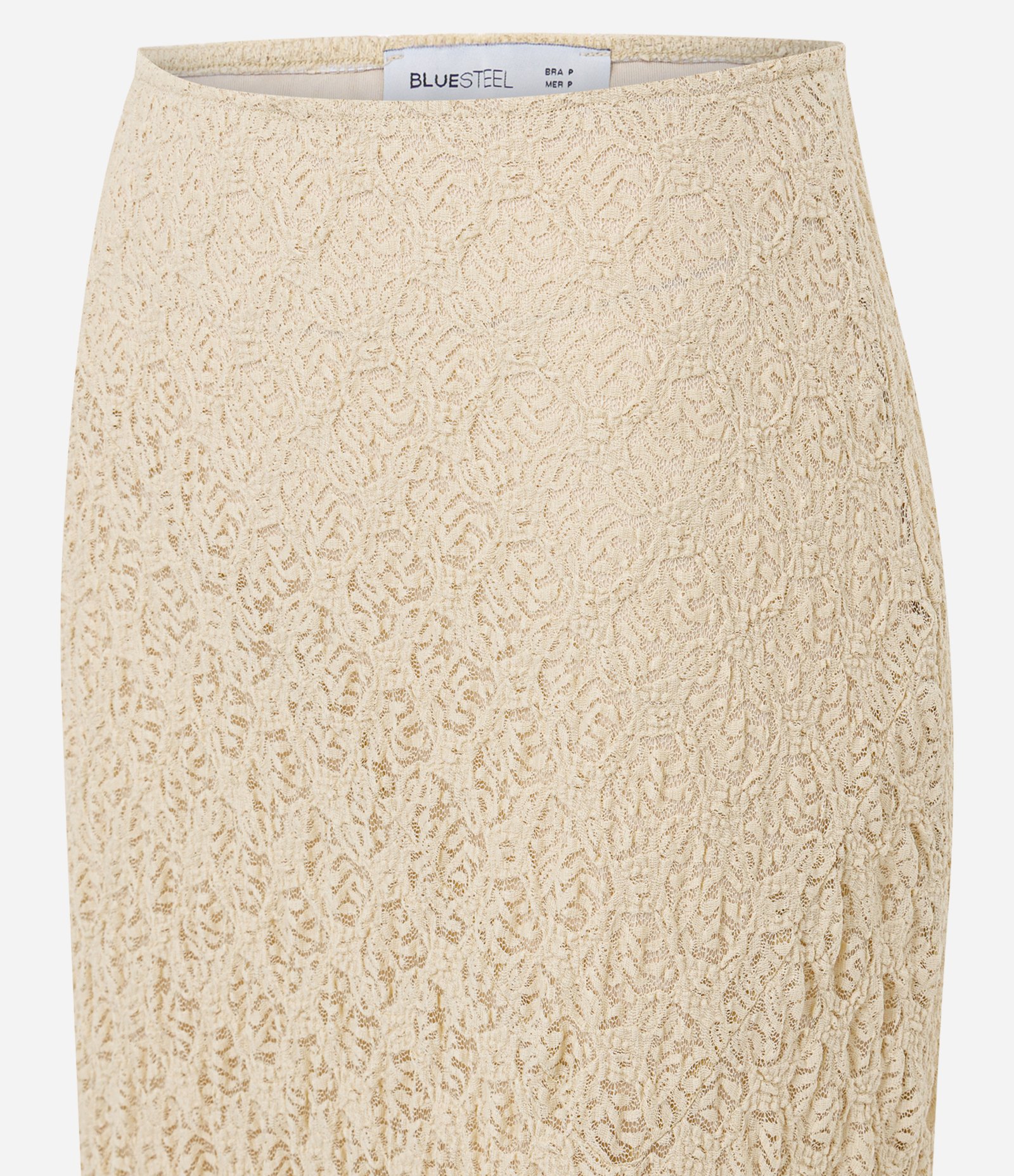 Saia Long Midi em Renda com Barra Assimétrica Bege 6