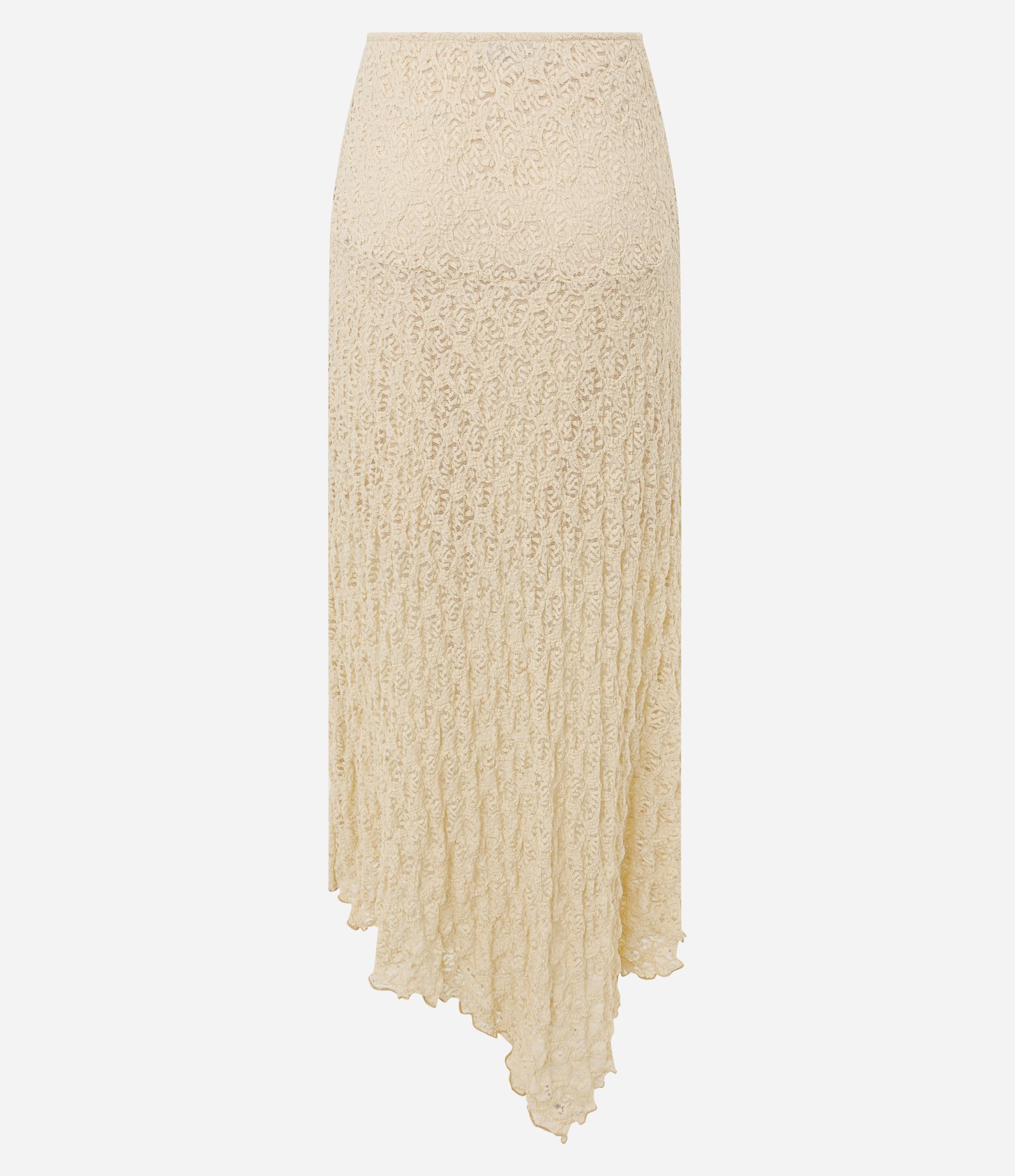 Saia Long Midi em Renda com Barra Assimétrica Bege 7