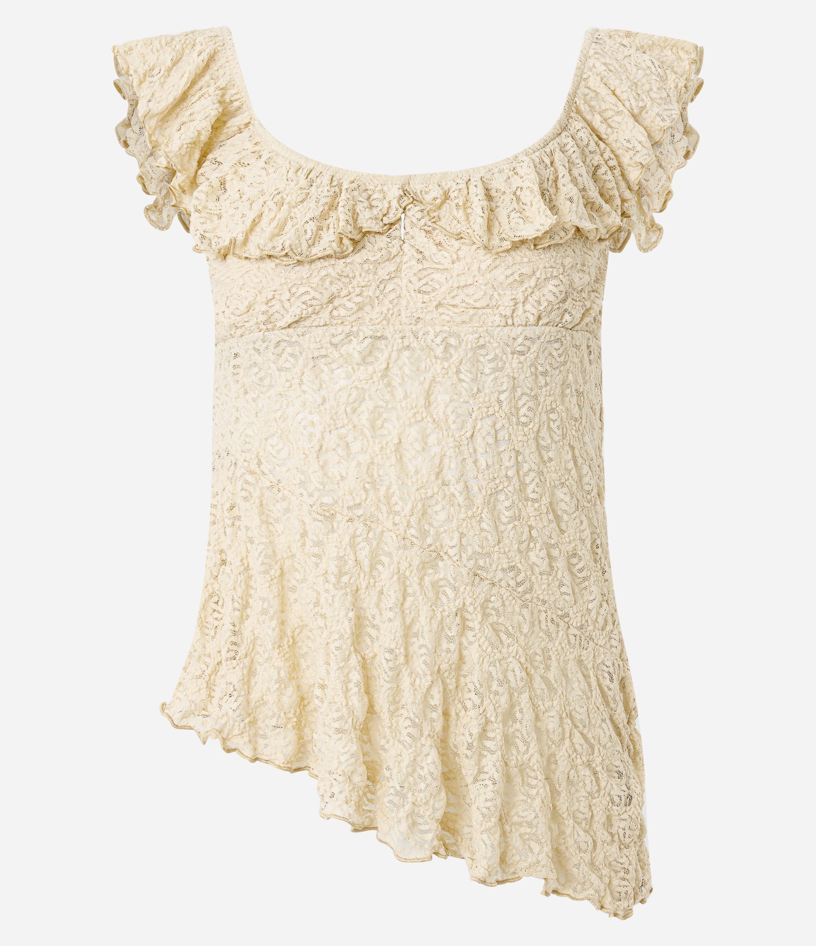 Blusa em Renda Texturizada com Decote Quadrado e Babados Amarelo 5