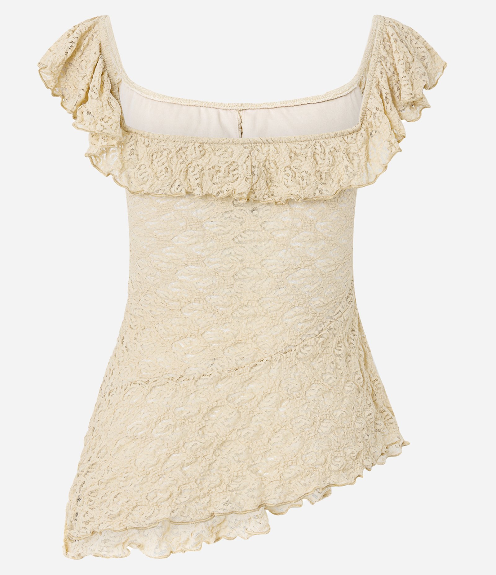 Blusa em Renda Texturizada com Decote Quadrado e Babados Amarelo 7