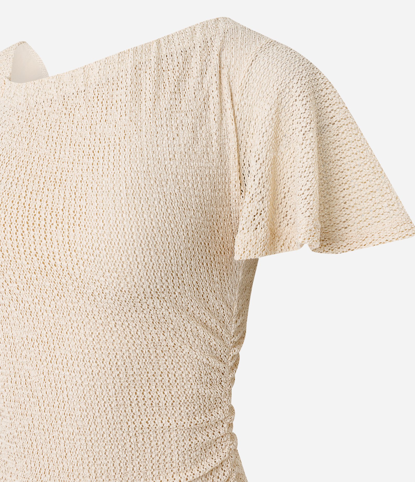 Vestido Curto Texturizado com Decote Assimétrico Bege 2