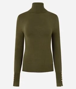 Blusa em Tricô com Gola Alta e Botões nas Mangas