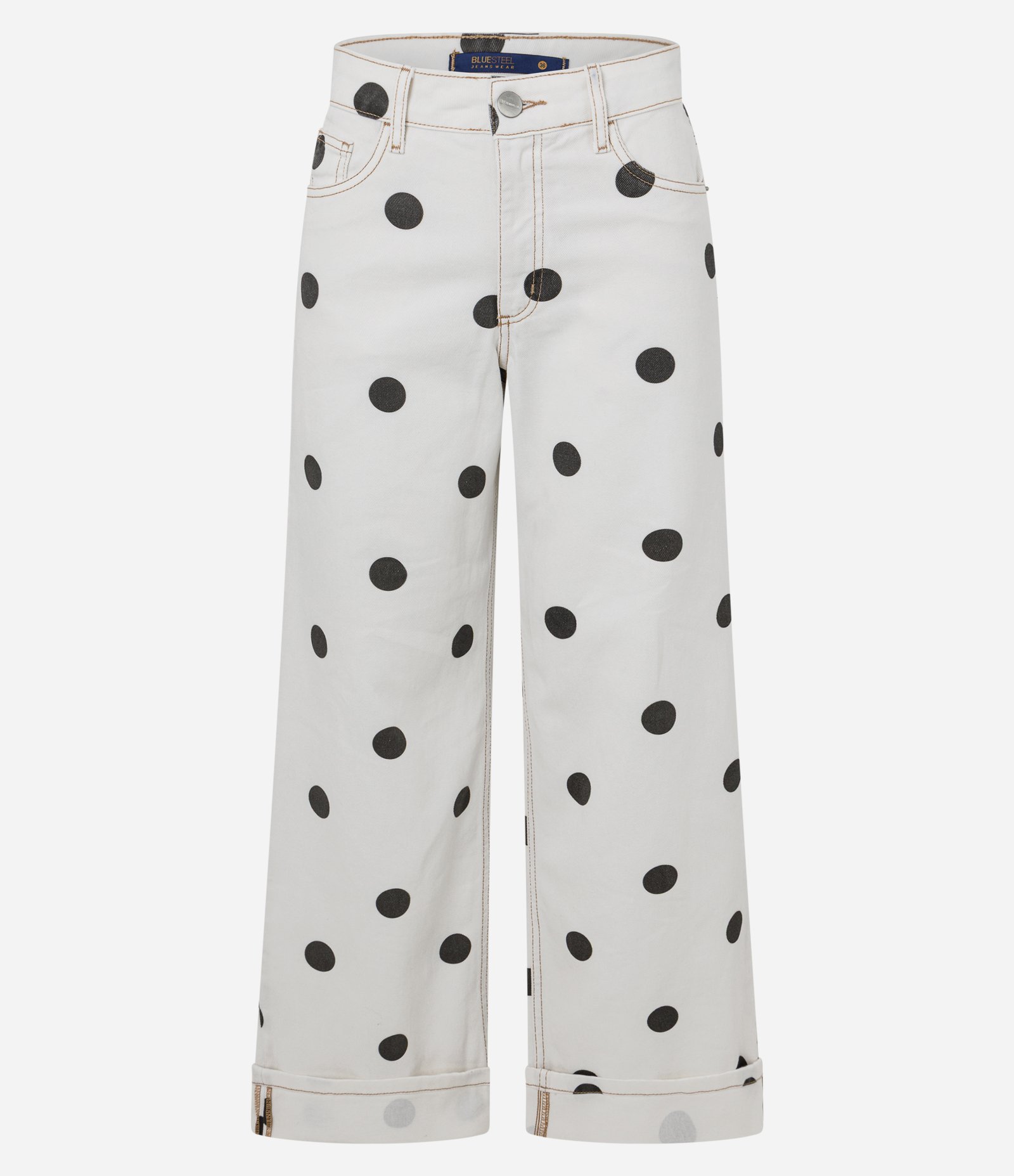 Calça Loose Cintura Baixa em Sarja em Estampa Poá Branco 4