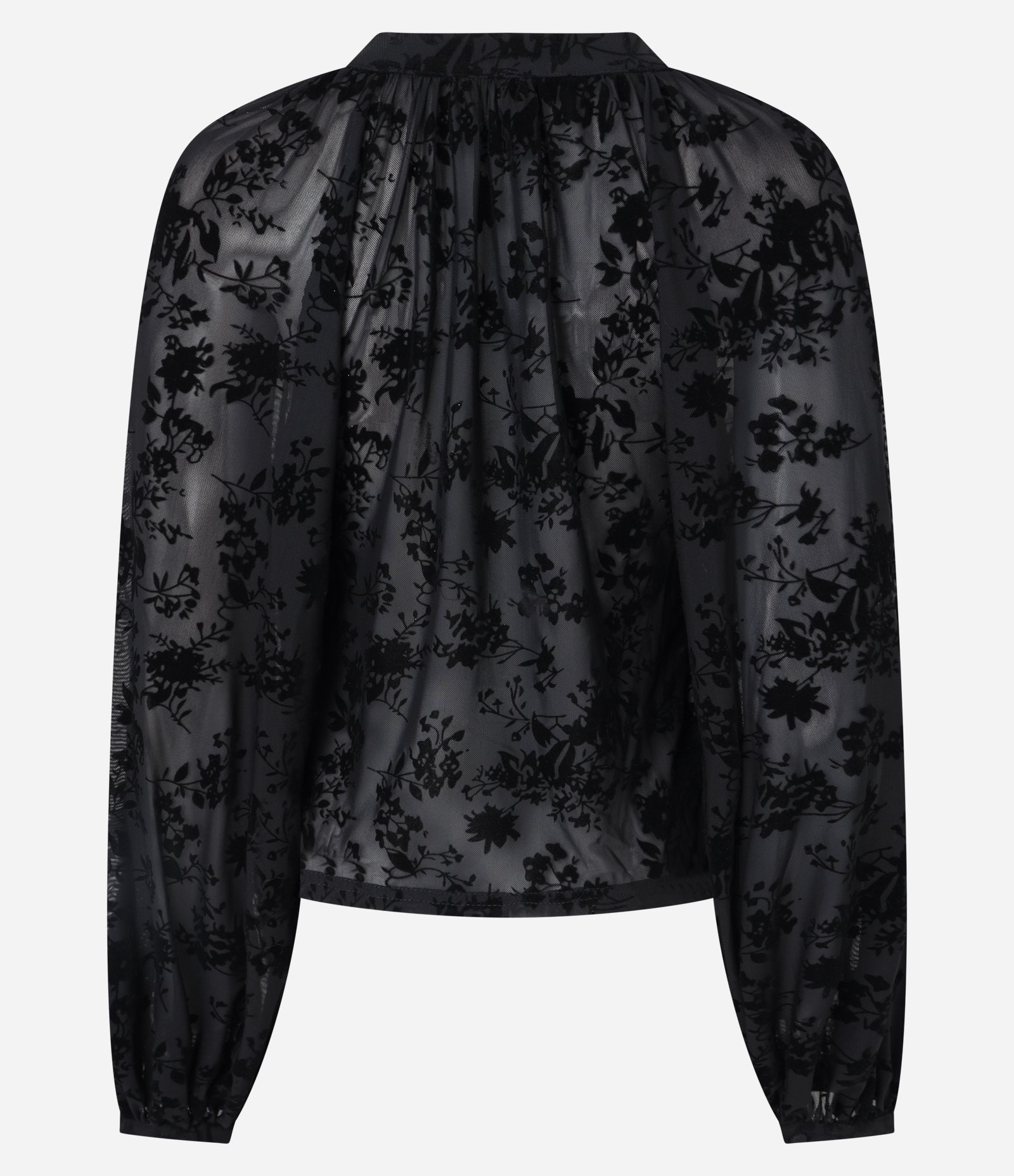 Blusa Manga Longa em Tule Texturizado com Decote V Preto 7