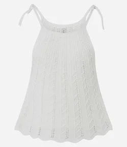 Blusa Alongada em Tricô com Amarração na Alça