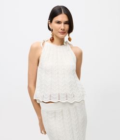 Blusa Alongada em Tricô com Amarração na Alça