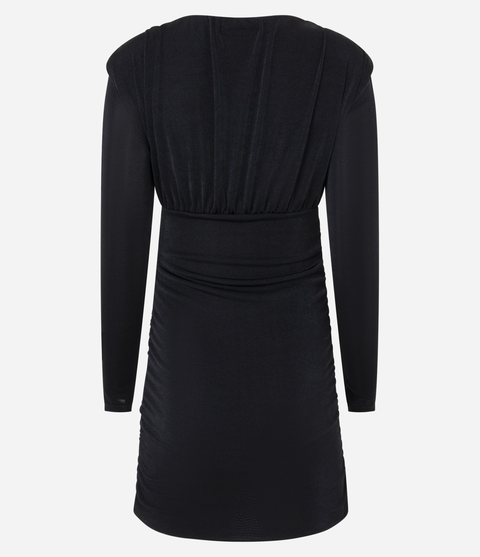Vestido Franzido Curto em Ribana Brilhosa com Ombreiras Preto 5