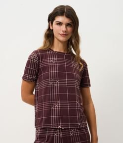 Blusa de Pijama em Peach Touch com Estampa Xadrez