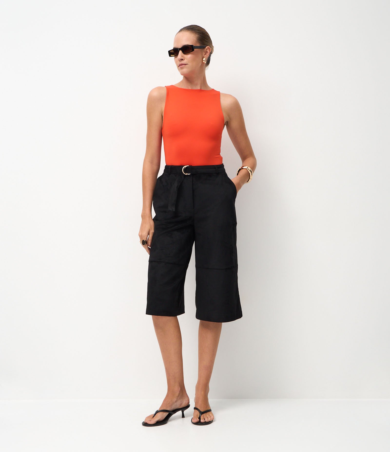 Body Básico em Poliamida com Gola Redonda Laranja 3