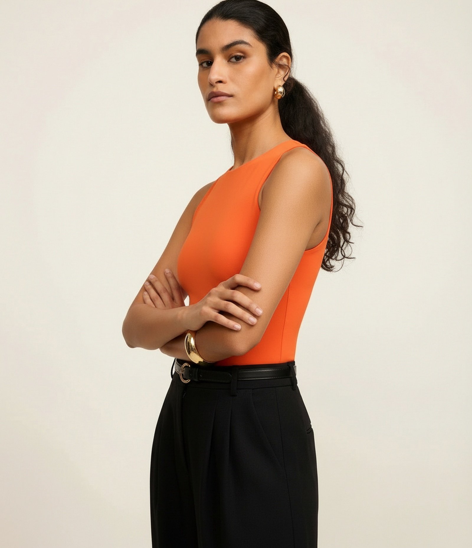 Body Básico em Poliamida com Gola Redonda Laranja 4