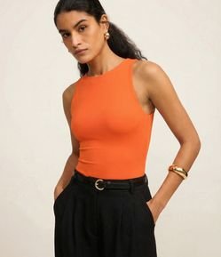 Body Básico em Poliamida com Gola Redonda