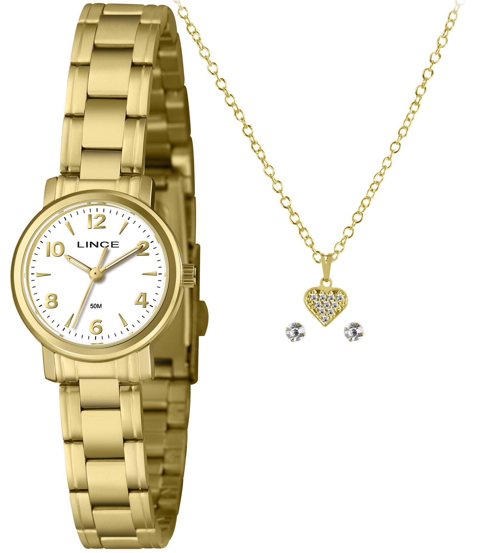 Relógio Feminino Analógico com Pulseira em Aço Lince Dourado 1
