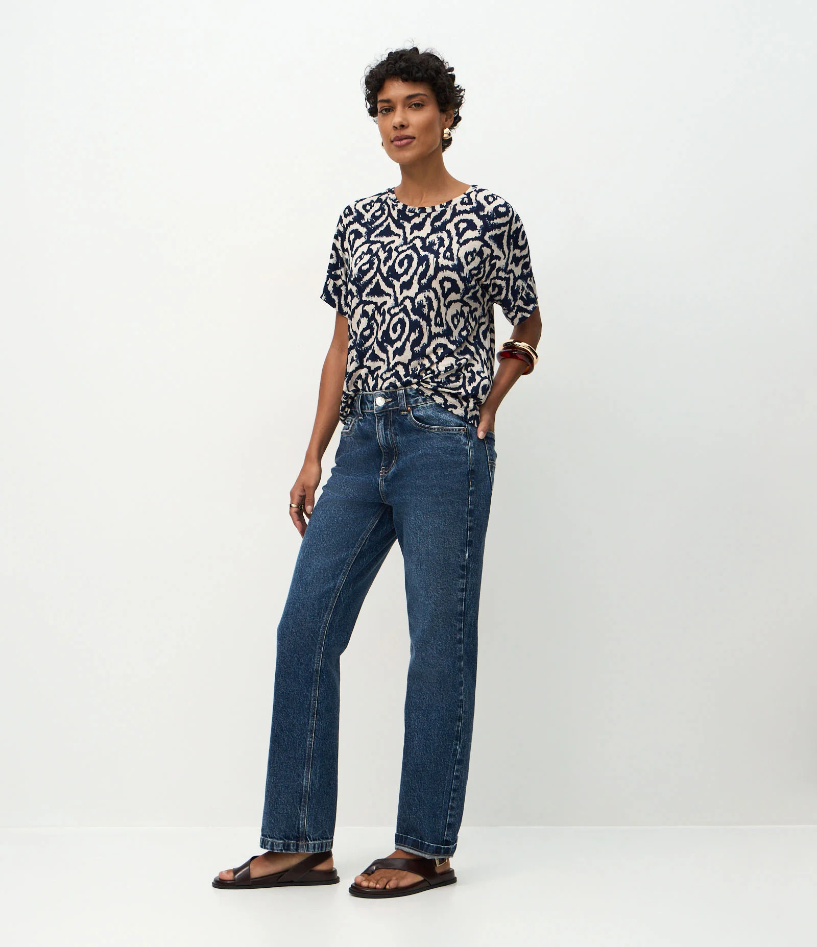Blusa Manga Curta em Viscolycra com Estampa Abstrata Azul 2