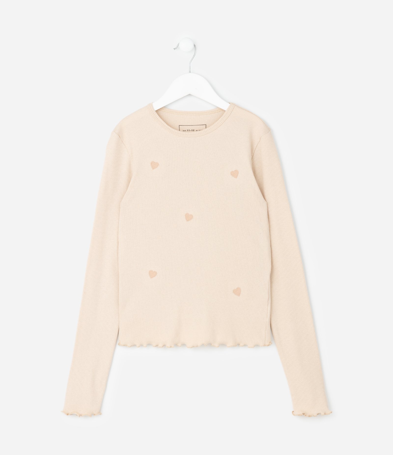 Blusa Infantil Baby Look com Corações Puff – Tam 5 a 14 Anos Bege Claro 1