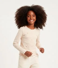 Blusa Infantil Baby Look com Corações Puff – Tam 5 a 14 Anos