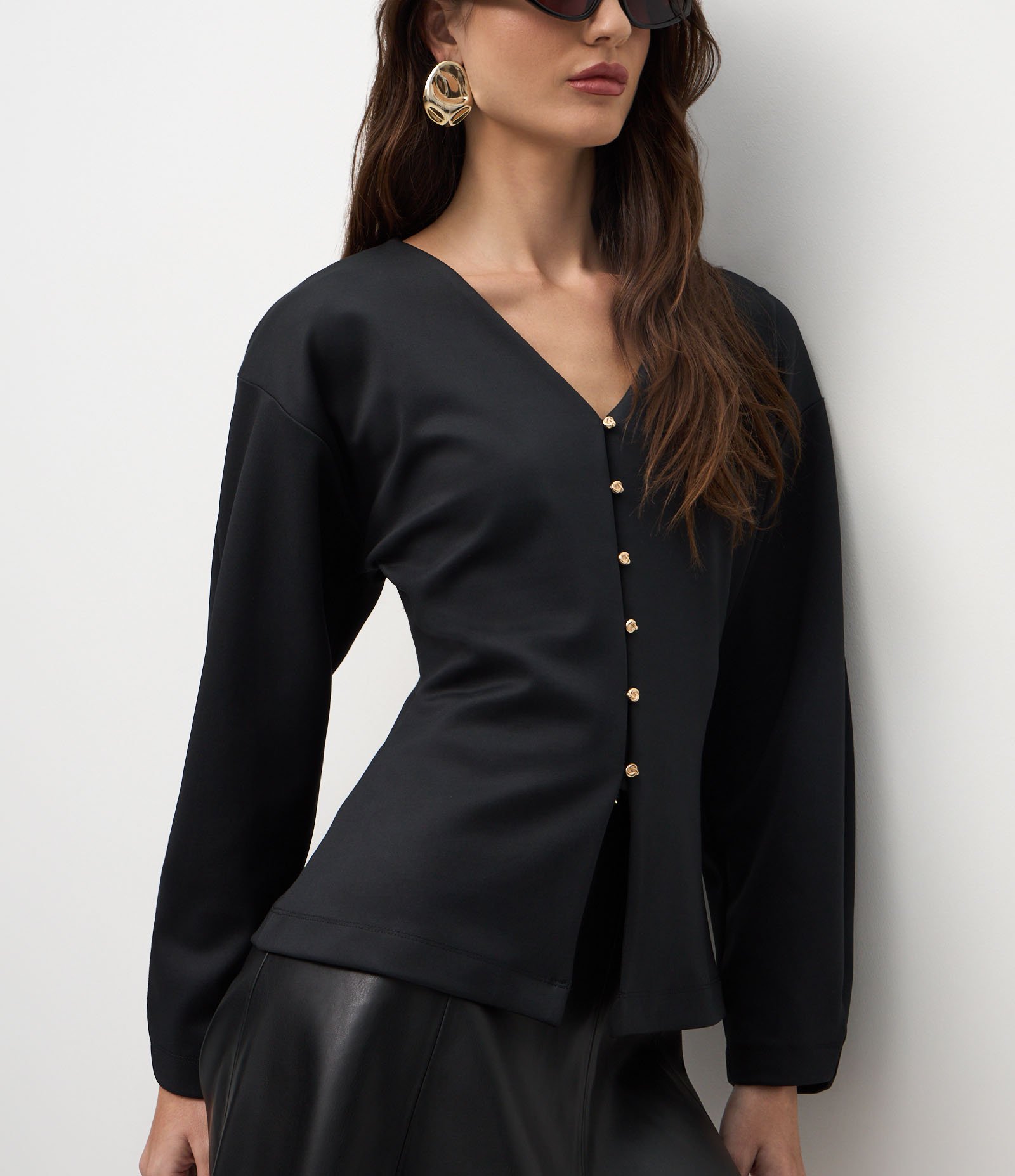 Casaco Amplo em Ponto Roma com Botões Delicados Preto 3