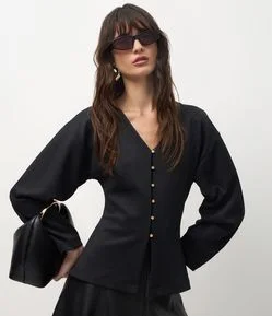 Casaco Amplo em Ponto Roma com Botões Delicados