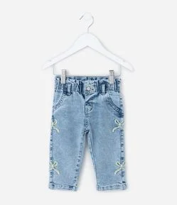 Calça Infantil em Jeans com Laços Laterais – Tam 0 a 18 Meses