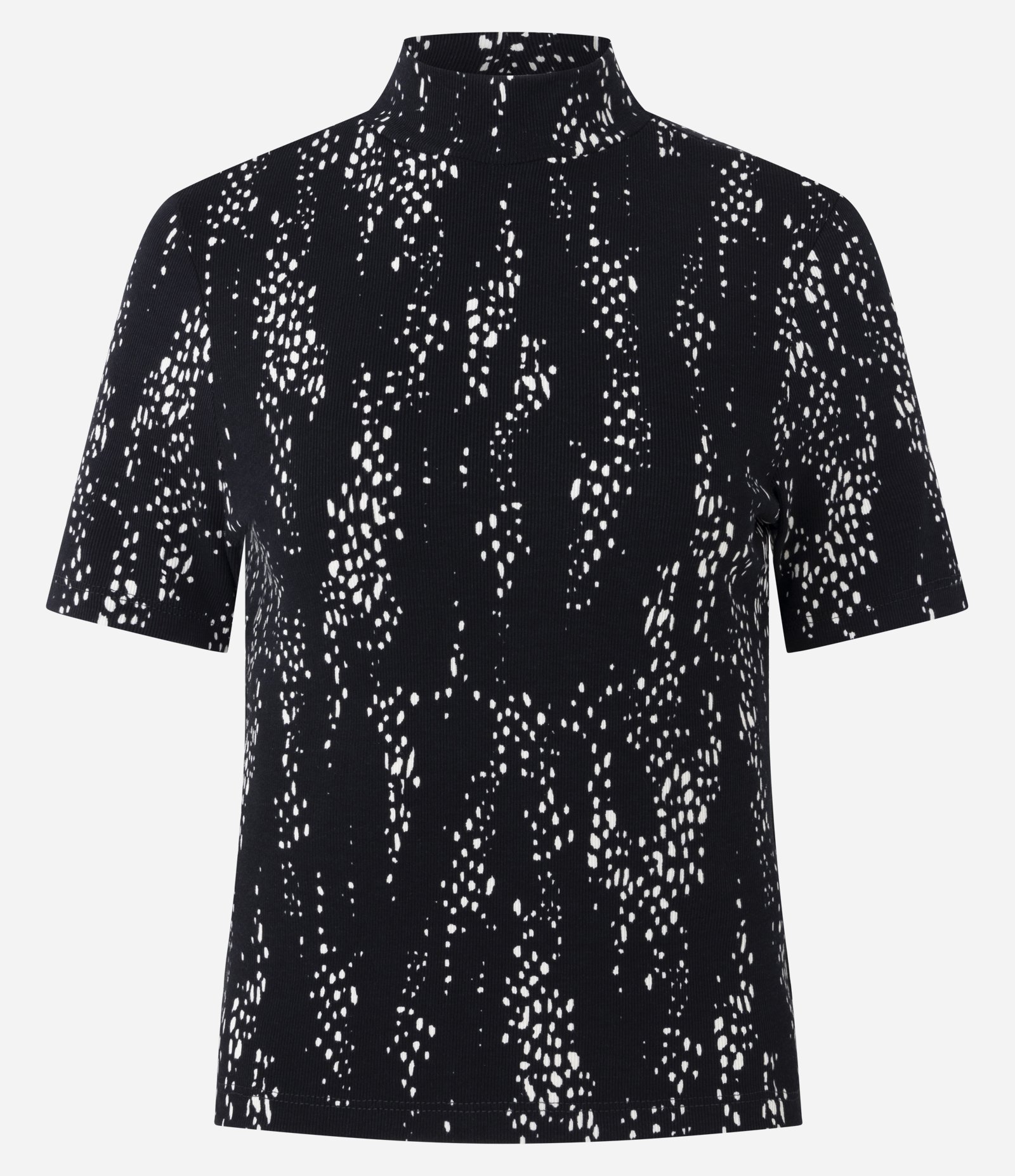 Blusa em Ribana com Golinha Ajustada e Estampa Abstrata Preto 4