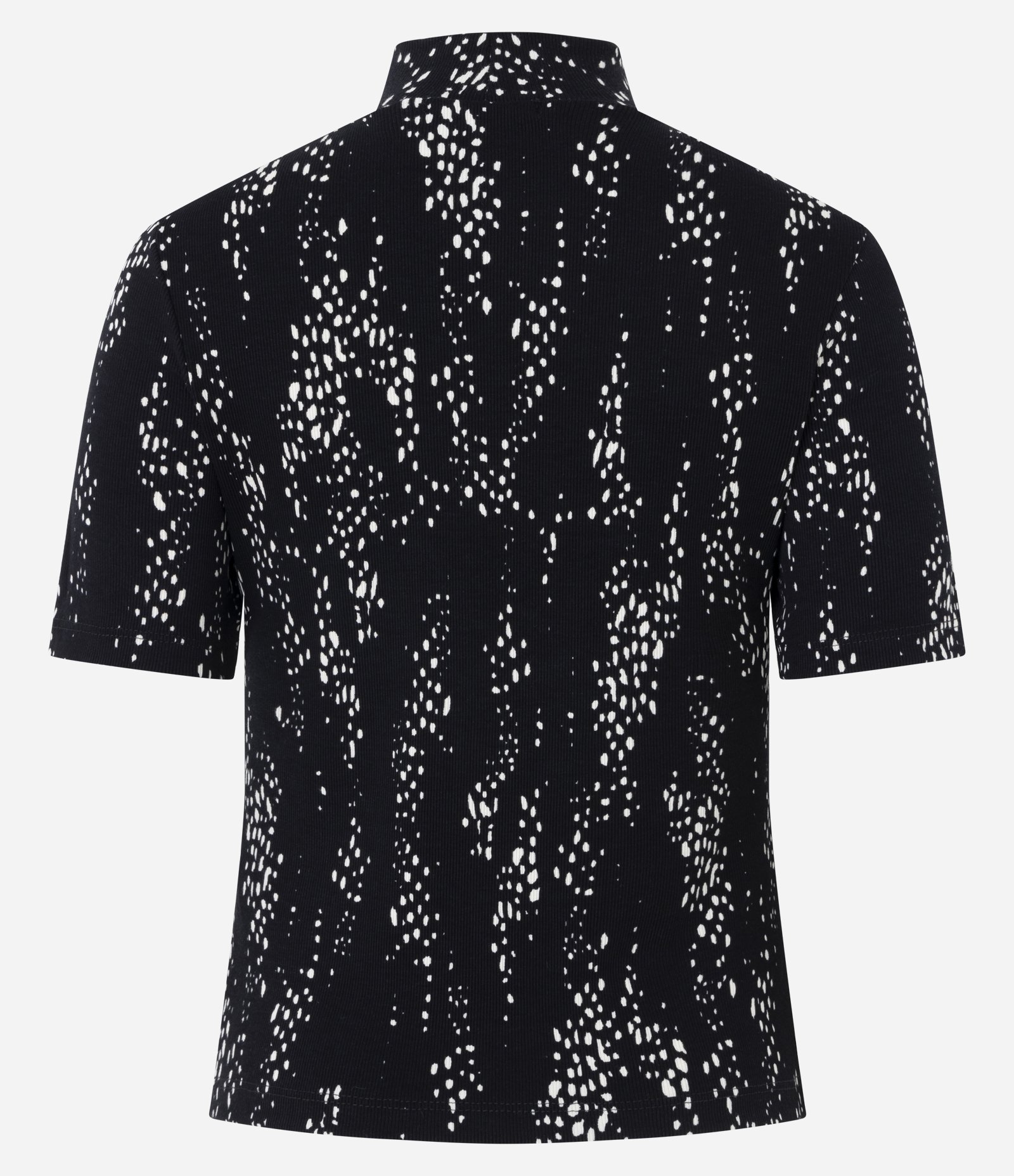 Blusa em Ribana com Golinha Ajustada e Estampa Abstrata Preto 6