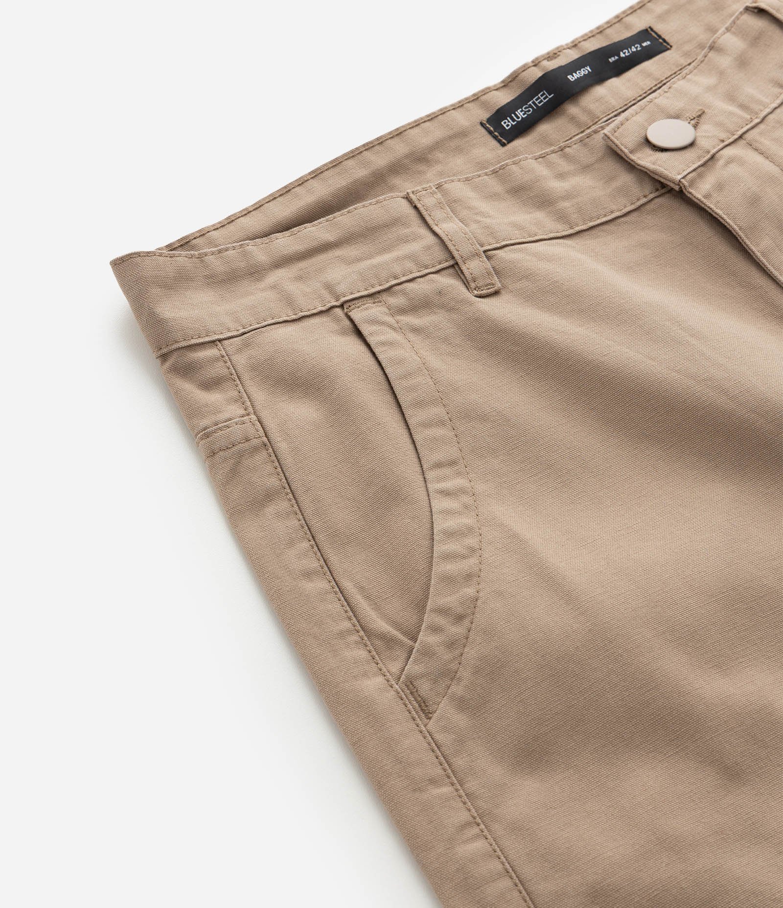 Calça Baggy Relaxed em Sarja Lisa Bege 3