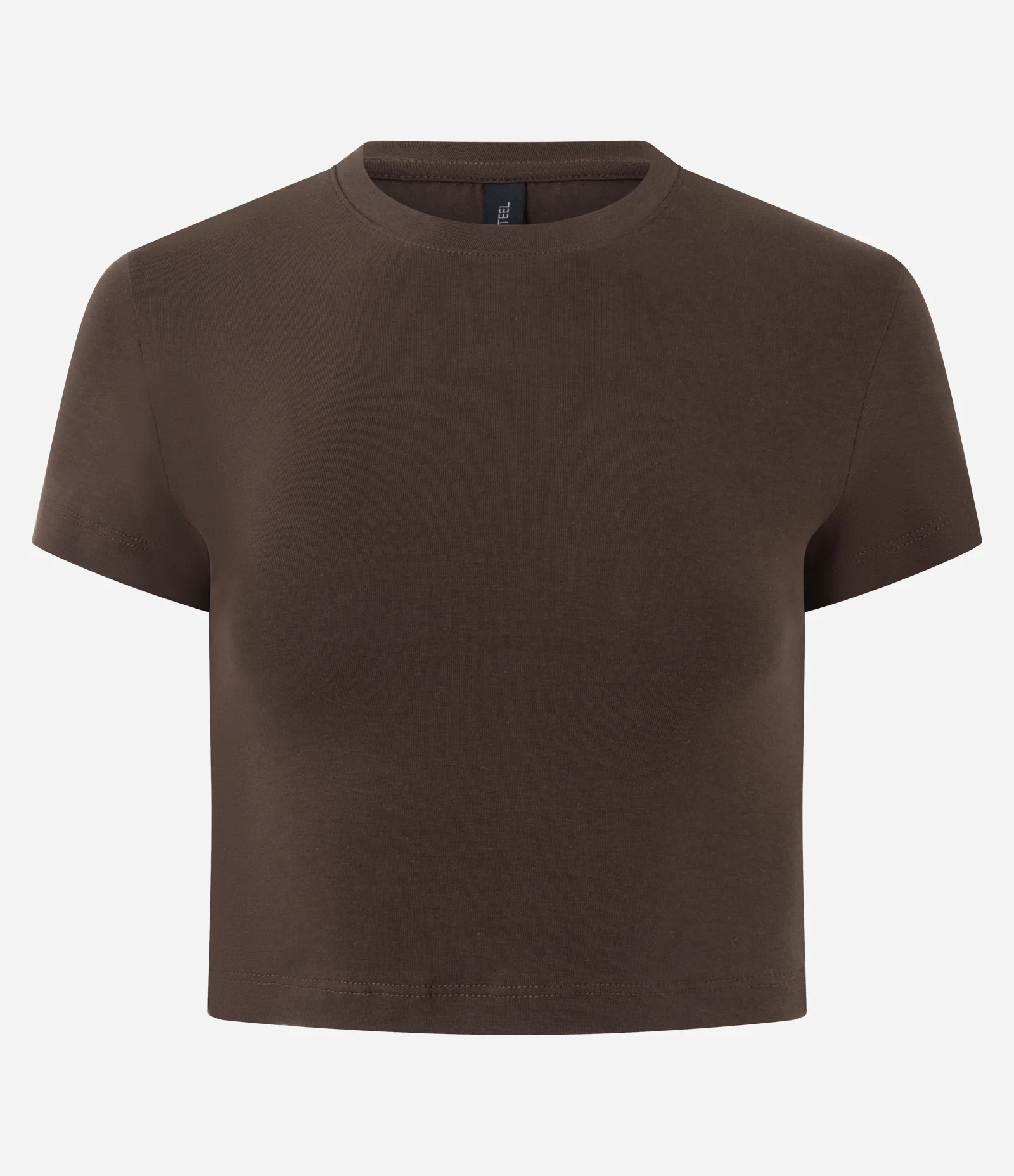 Blusa Cropped Manga Curta em Cotton Marrom 1