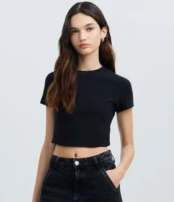 Blusa Cropped Manga Curta em Cotton