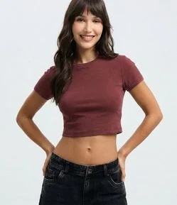 Blusa Cropped Manga Curta em Cotton