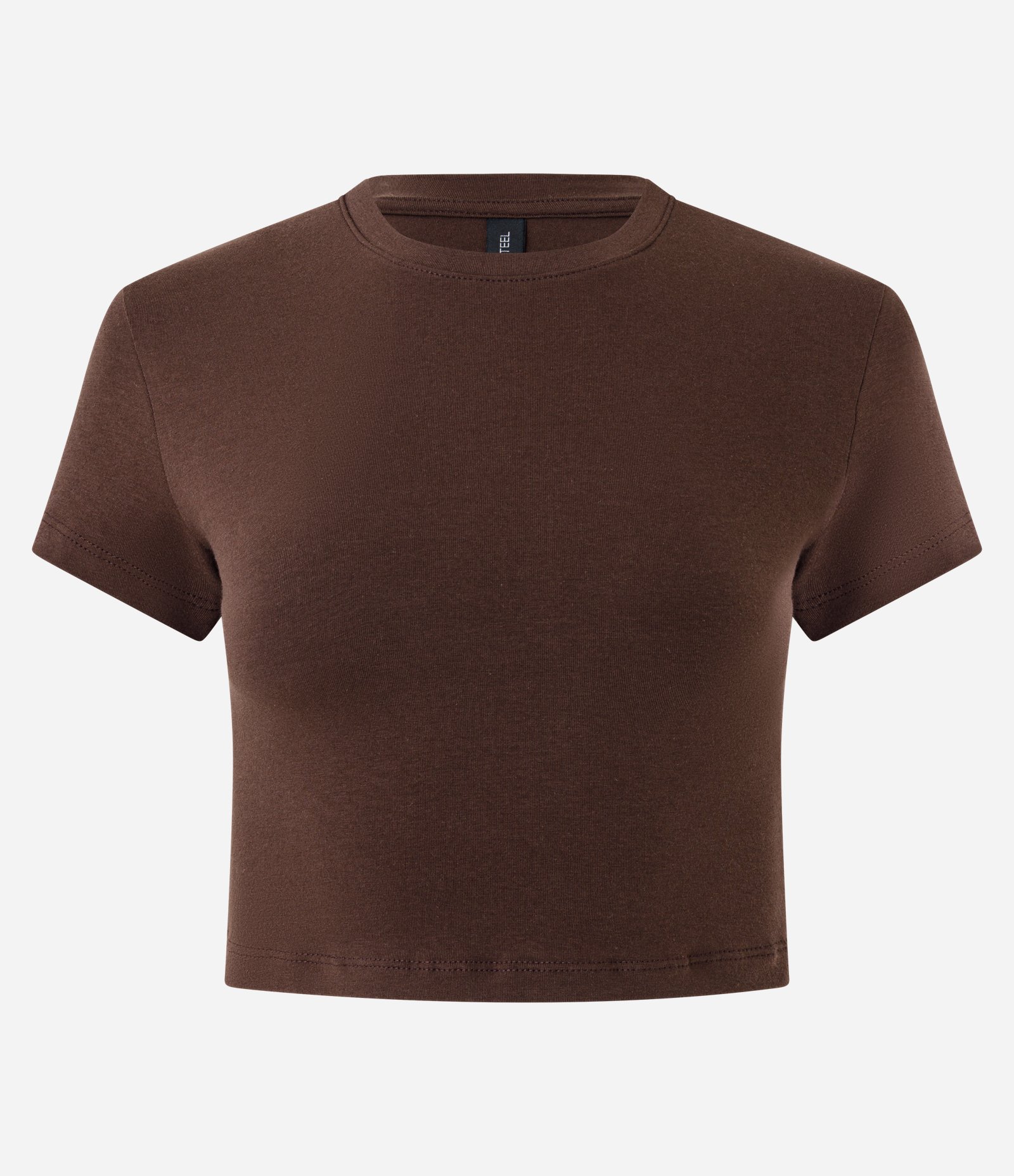 Blusa Cropped Manga Curta em Cotton Marrom 4