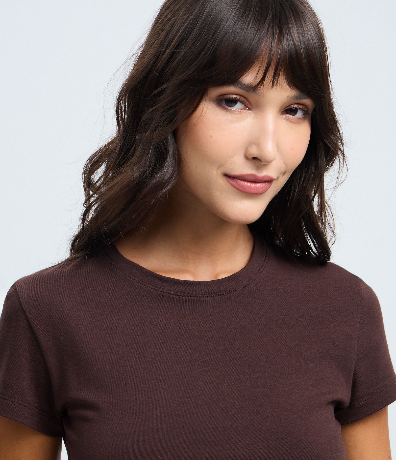 Blusa Cropped Manga Curta em Cotton Marrom 2