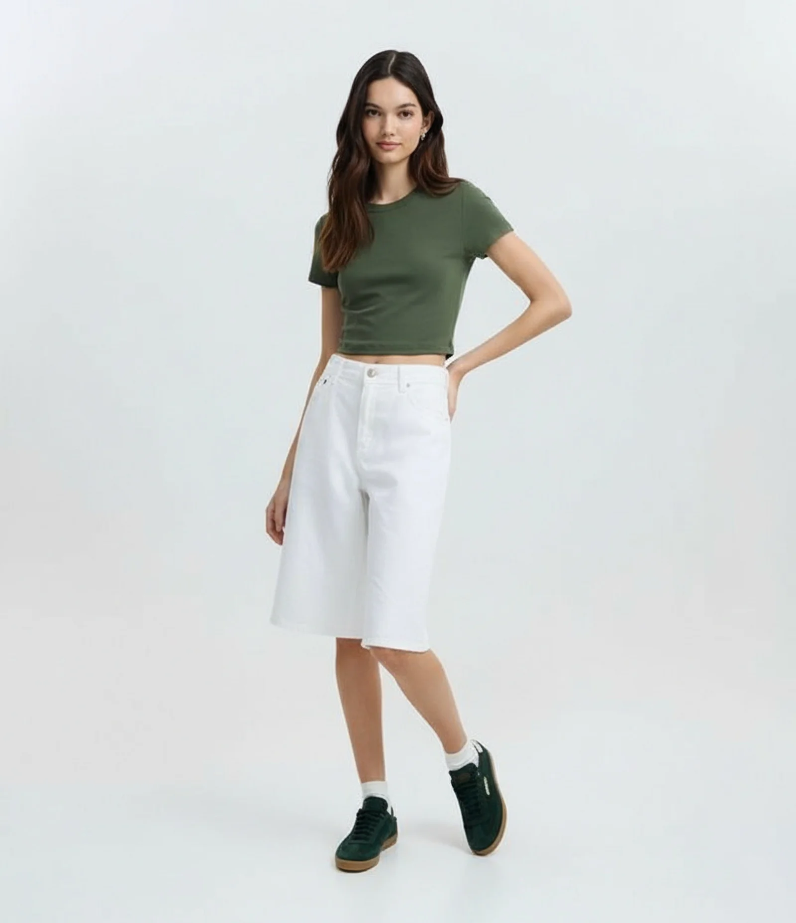 Blusa Cropped Manga Curta em Cotton Verde 1