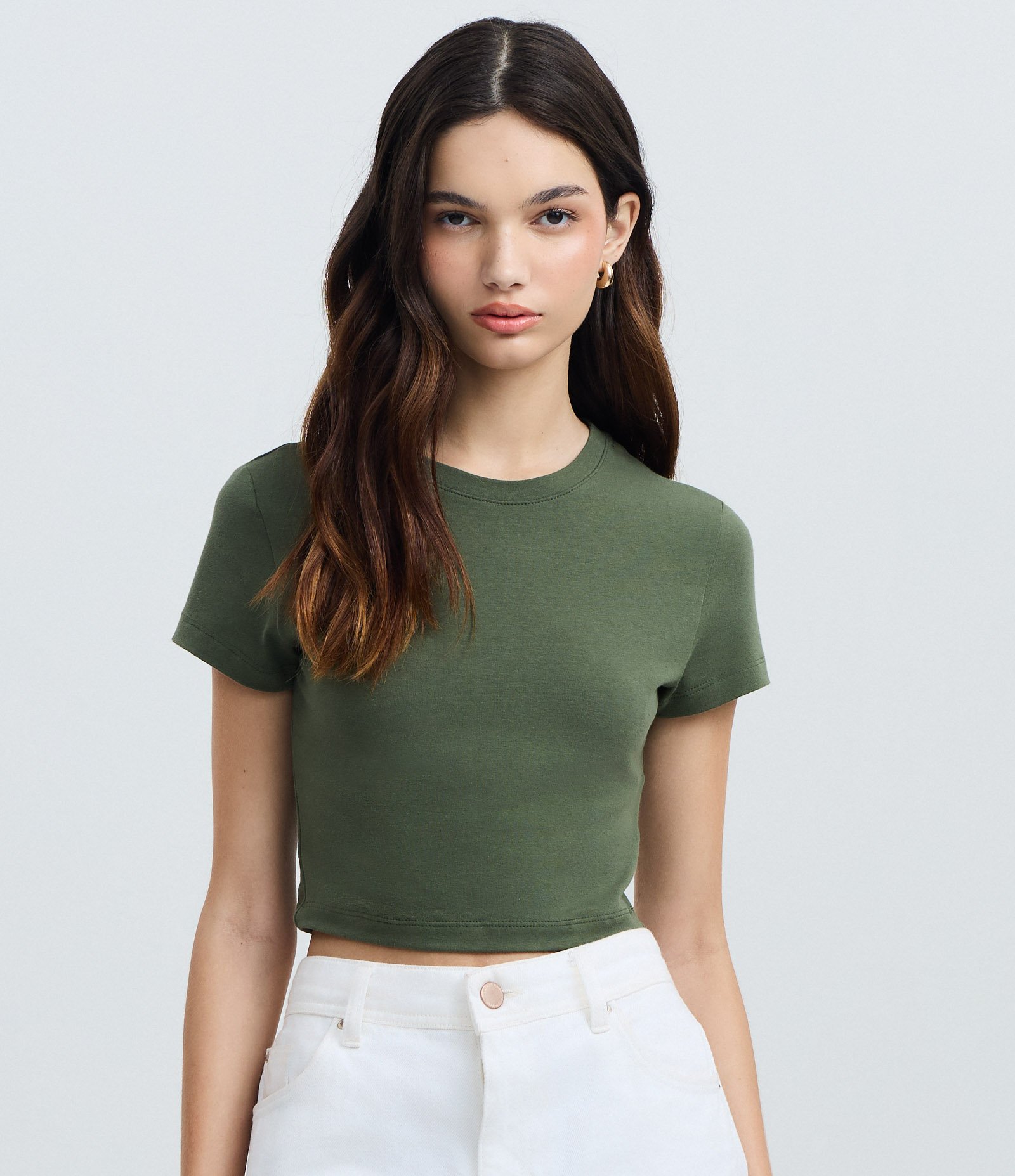 Blusa Cropped Manga Curta em Cotton Verde 2