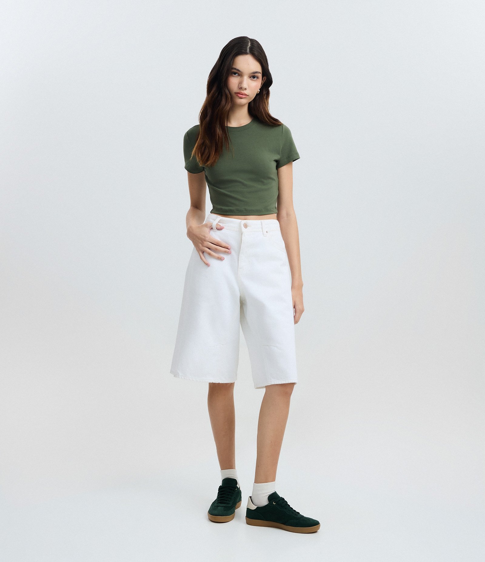 Blusa Cropped Manga Curta em Cotton Verde 3