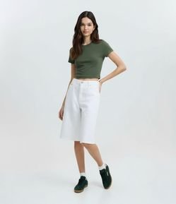 Blusa Cropped Manga Curta em Cotton