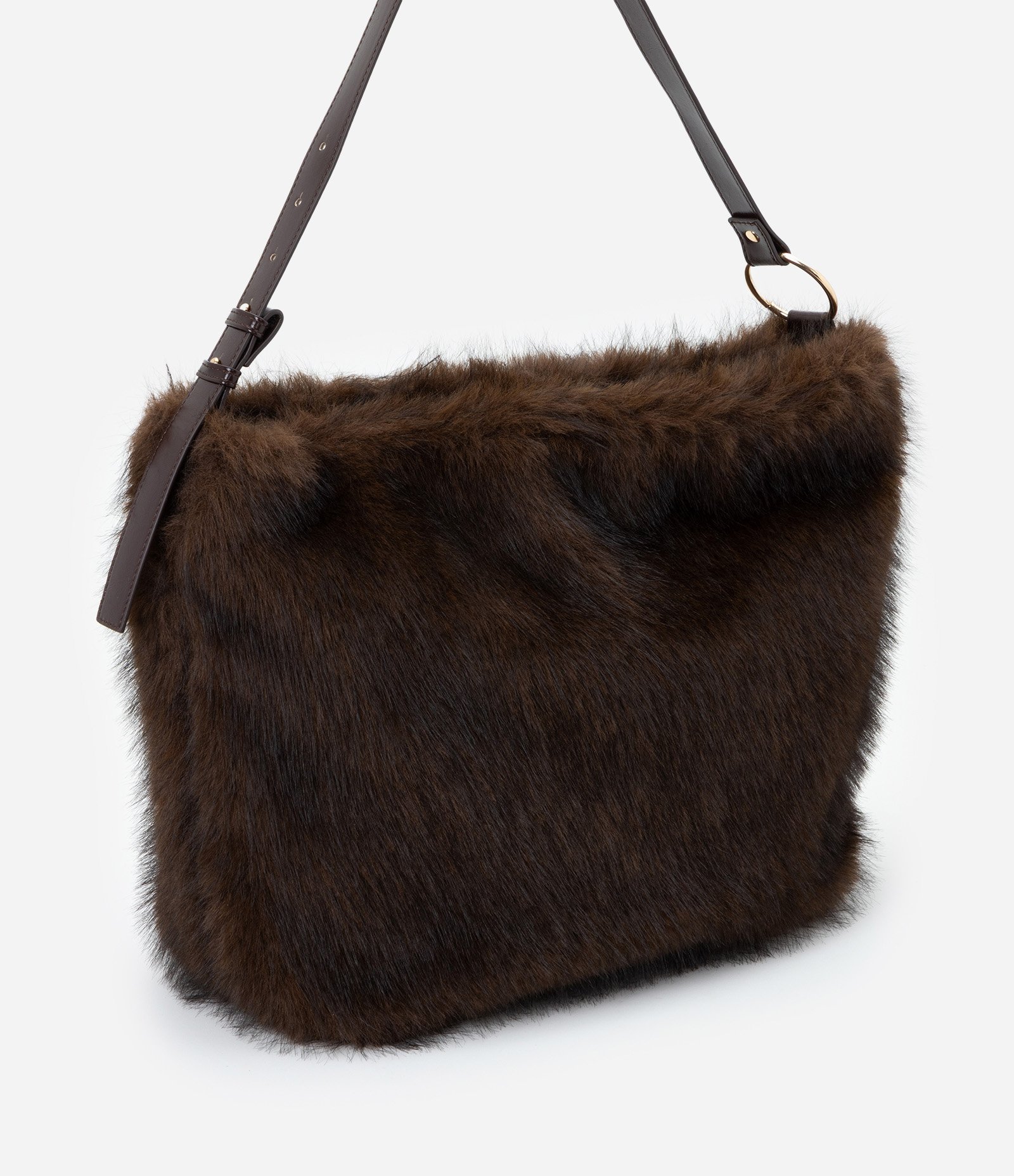 Bolsa Hobo Grande com Pelinhos Marrom 3