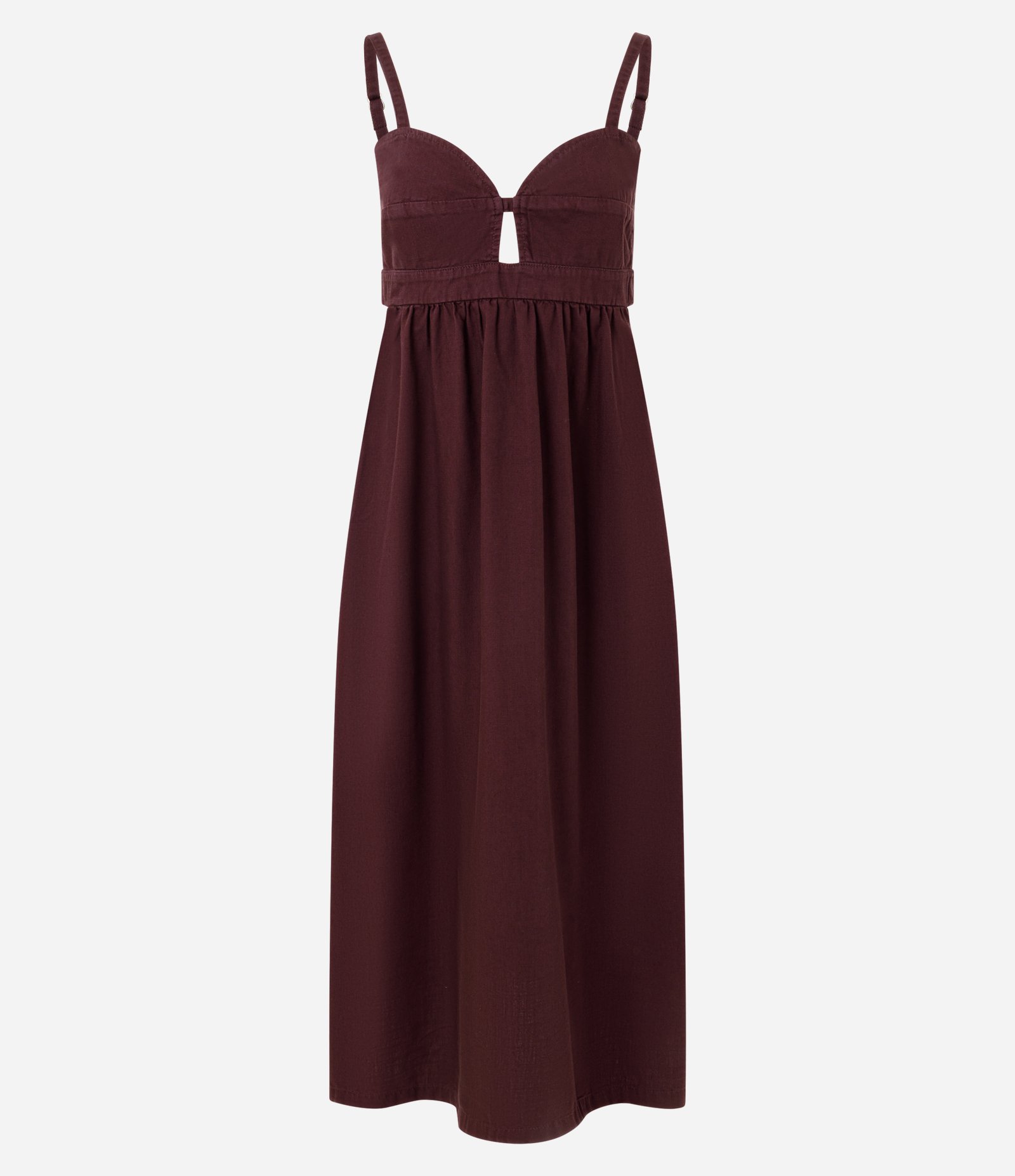 Vestido Midi em Sarja com Decote Coração e Vazados Vinho 5
