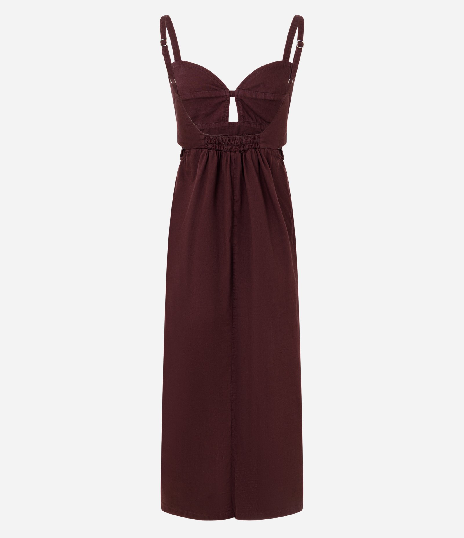 Vestido Midi em Sarja com Decote Coração e Vazados Vinho 6