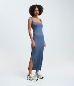 Vestido Long Midi em Poliamida com Decote nas Costas