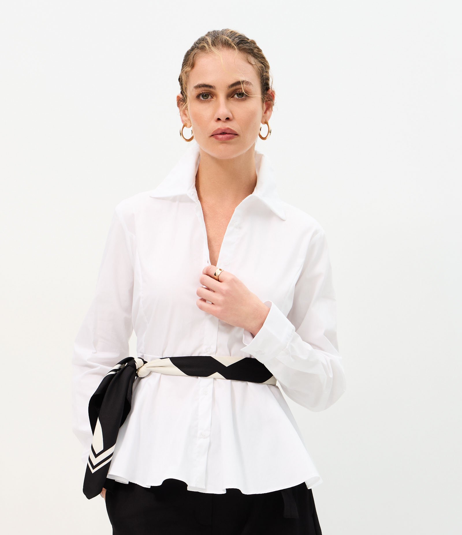 Camisa Peplum em Algodão com Manga Longa Branco 1