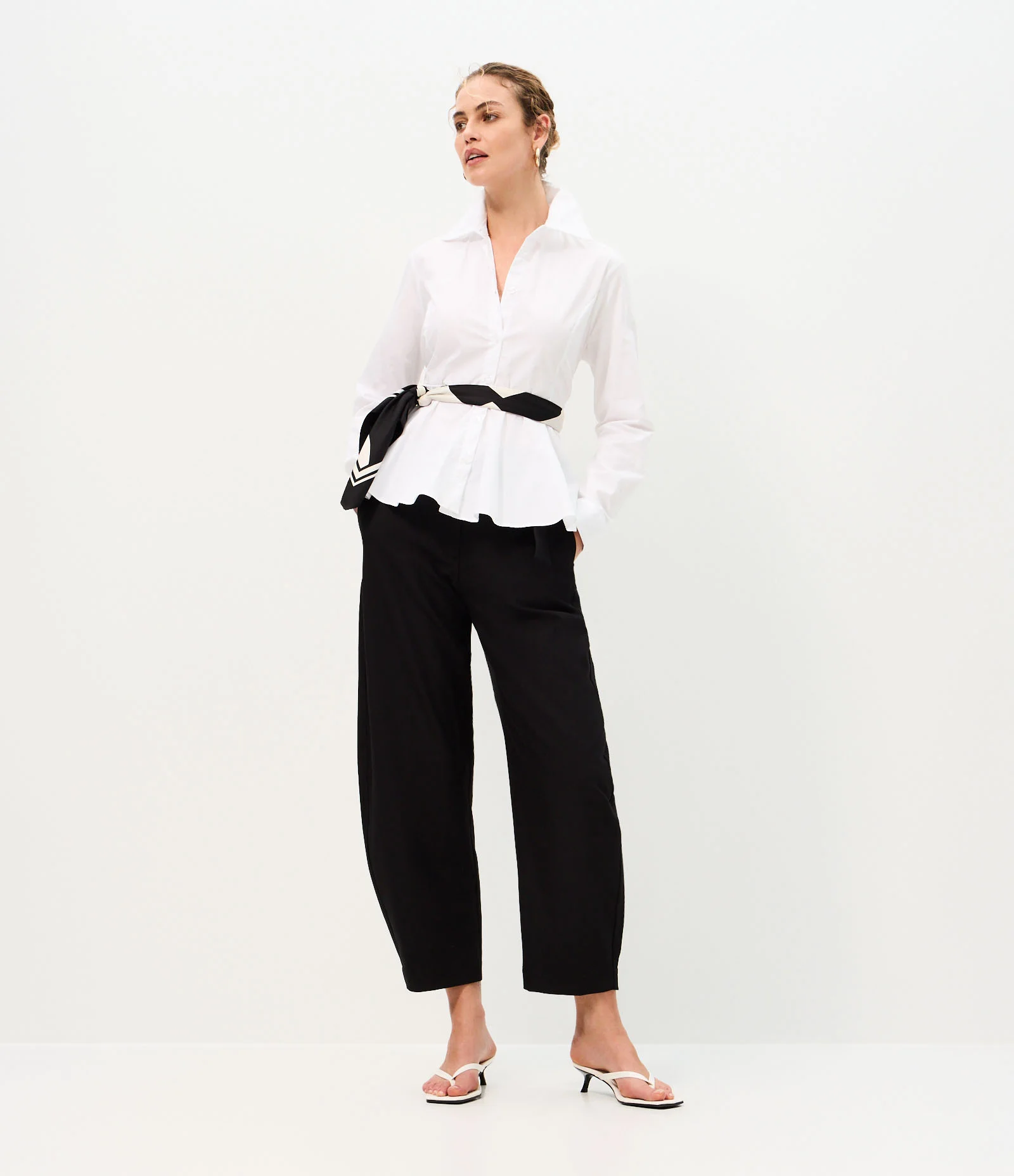 Camisa Peplum em Algodão com Manga Longa Branco 2