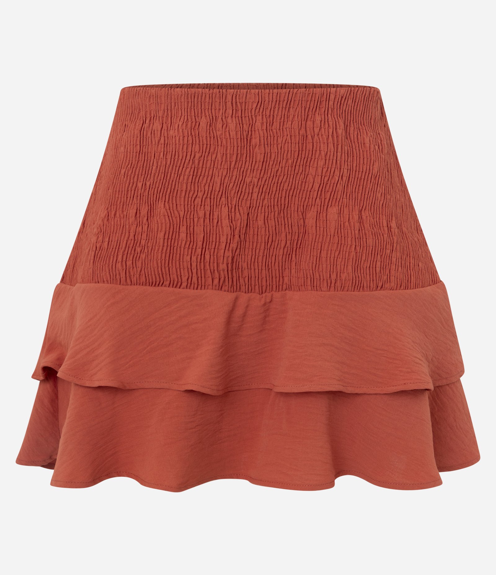 Saia Curta em Airflow com Lastex e Babados na Barra Laranja 5
