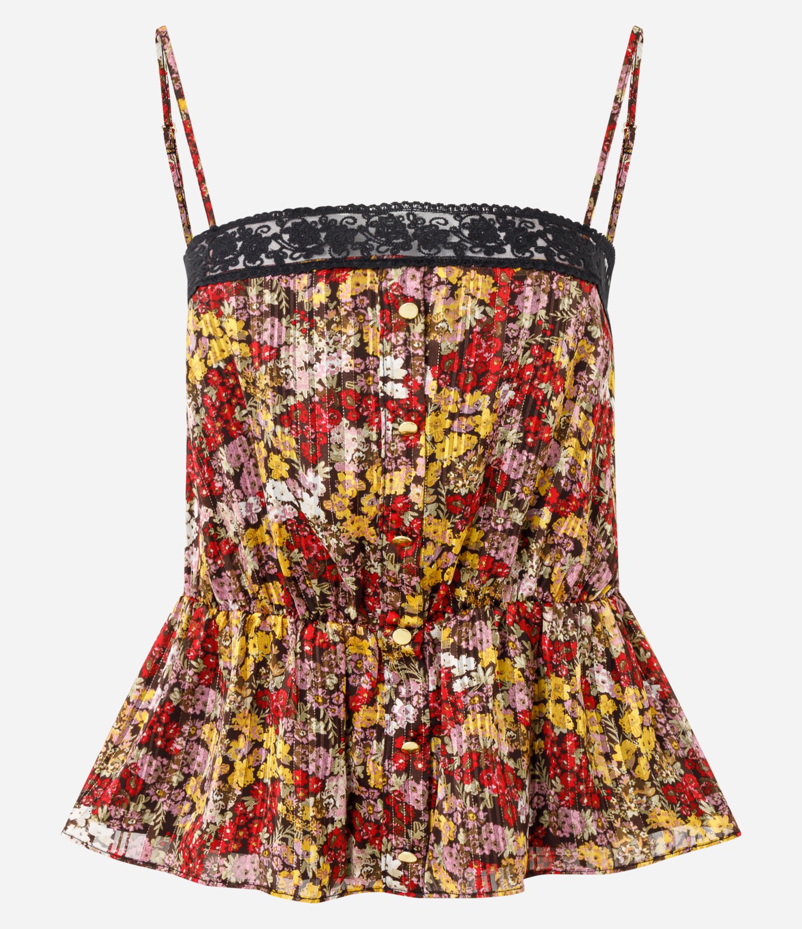 Blusa Chiffon Floral com Decote Quadrado e Alças Finas Amarelo 5
