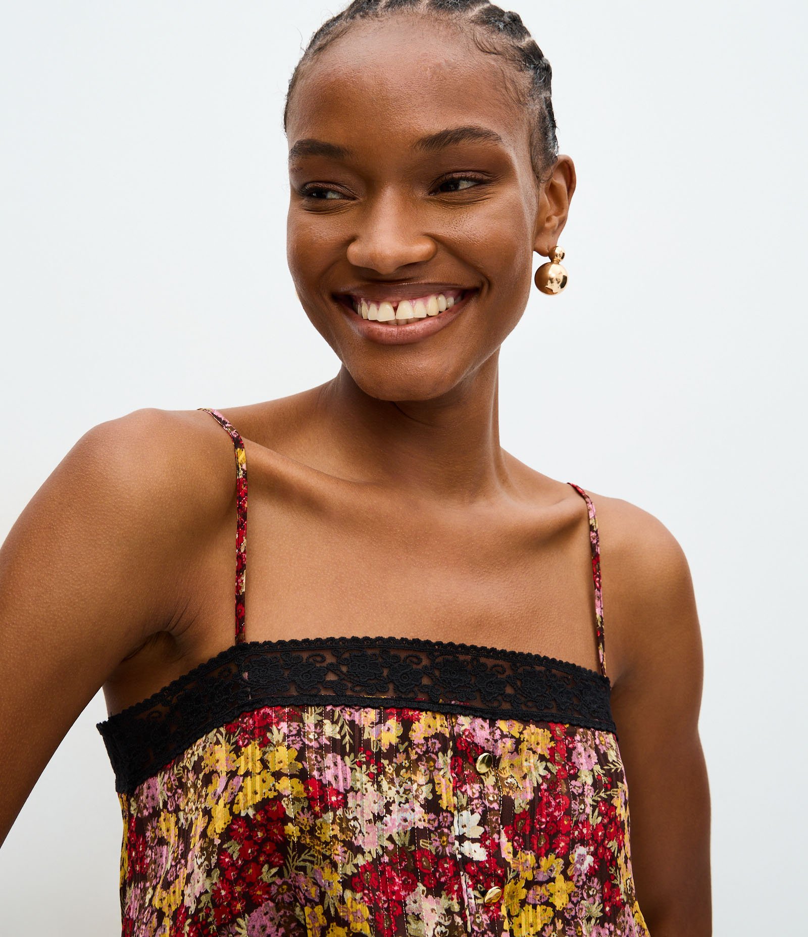 Blusa Chiffon Floral com Decote Quadrado e Alças Finas Amarelo 3