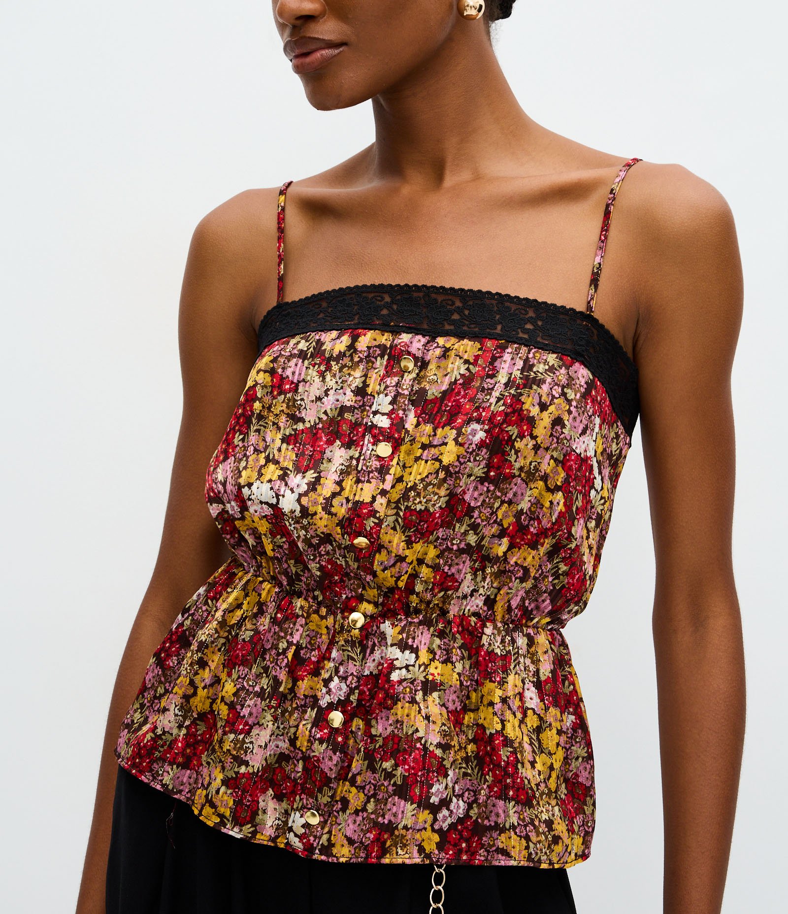 Blusa Chiffon Floral com Decote Quadrado e Alças Finas Amarelo 4