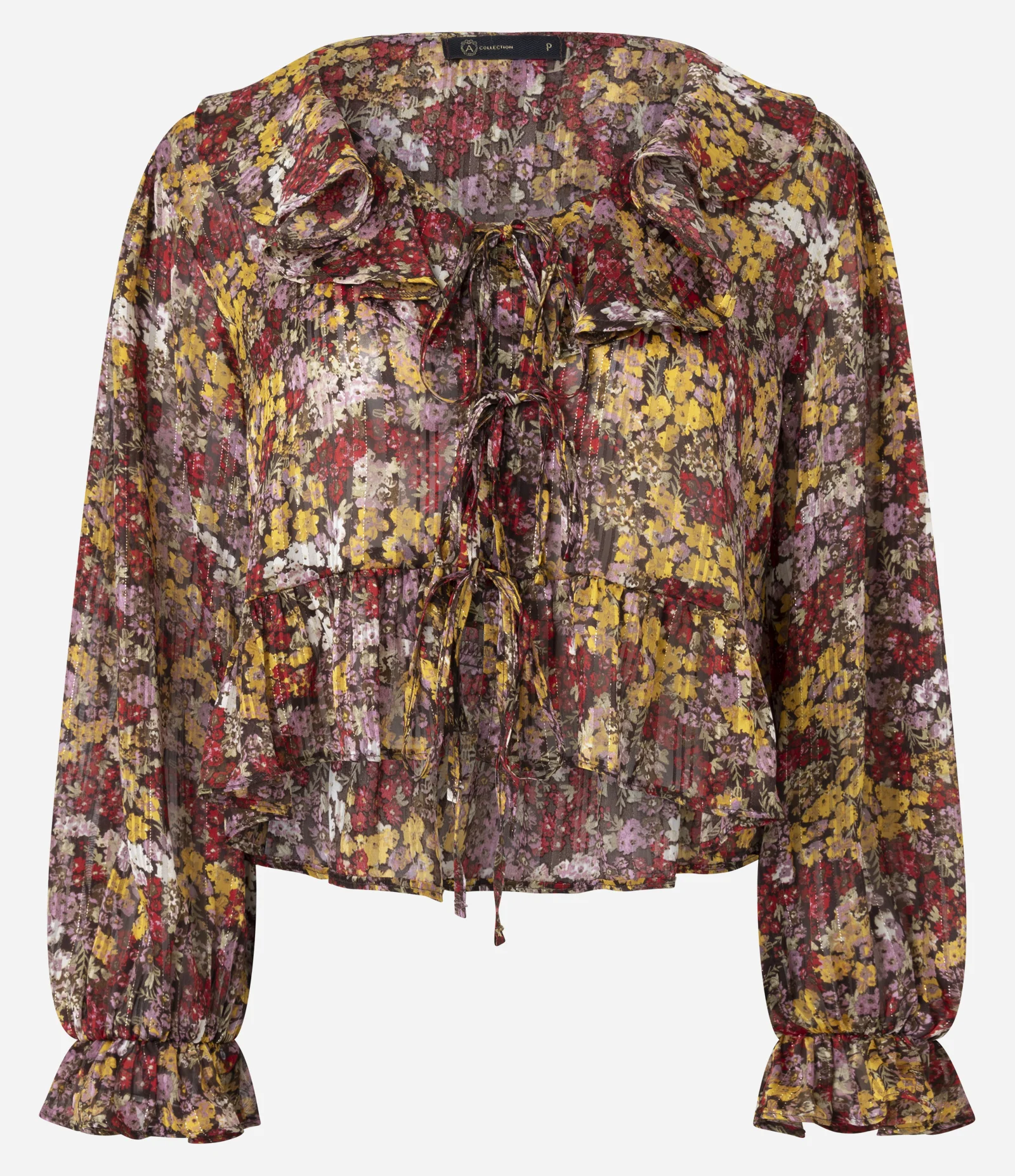 Blusa Feminina Manga Longa Floral com Jabour e Amarração Floral 5