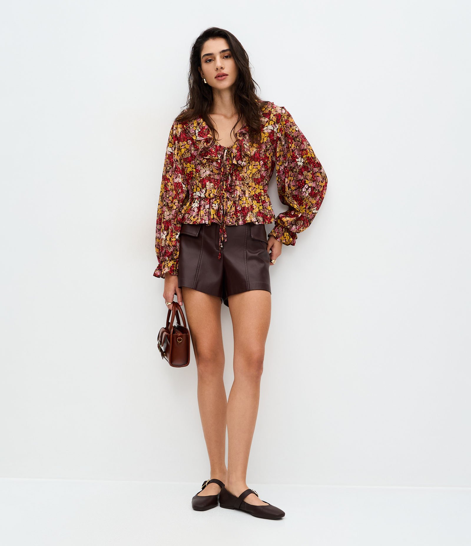 Blusa Feminina Manga Longa Floral com Jabour e Amarração Floral 3