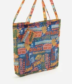 Sacola Dobrável com Estampa Gráfica em Lettering